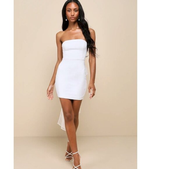 Flawless Entrance White Pearl Organza Bow Strapless Mini Dress Lulus Size Medium - Picture 2 of 9
